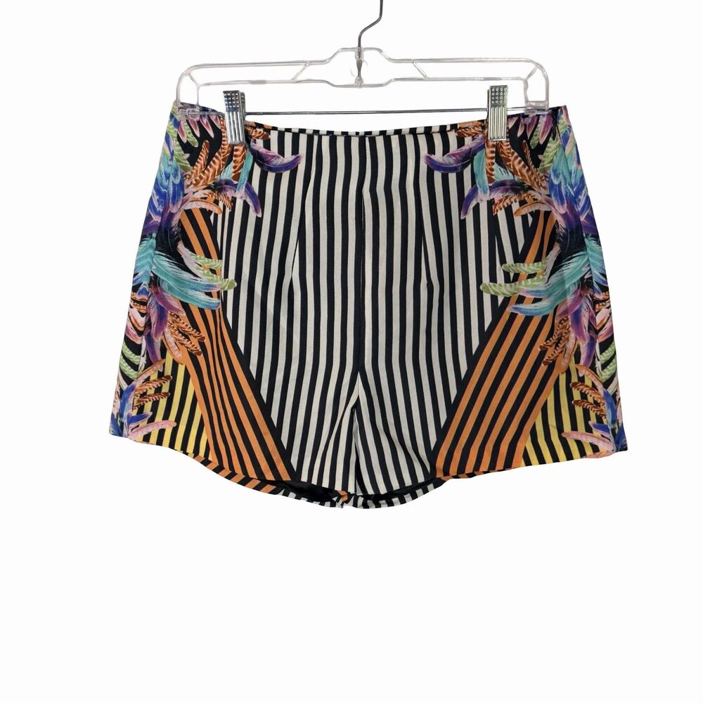 Striped Floral 100% Silk Shorts Ark & Co Women's Large 3" Inseam Lined High Rise